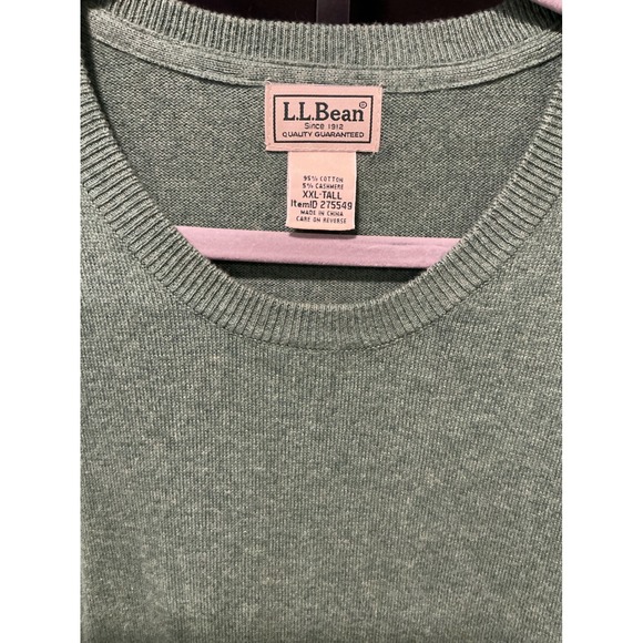LLBean Mens XXL Tall Cashmere Blend Green Crew Neck Long Sleeve Sweater - Picture 2 of 8